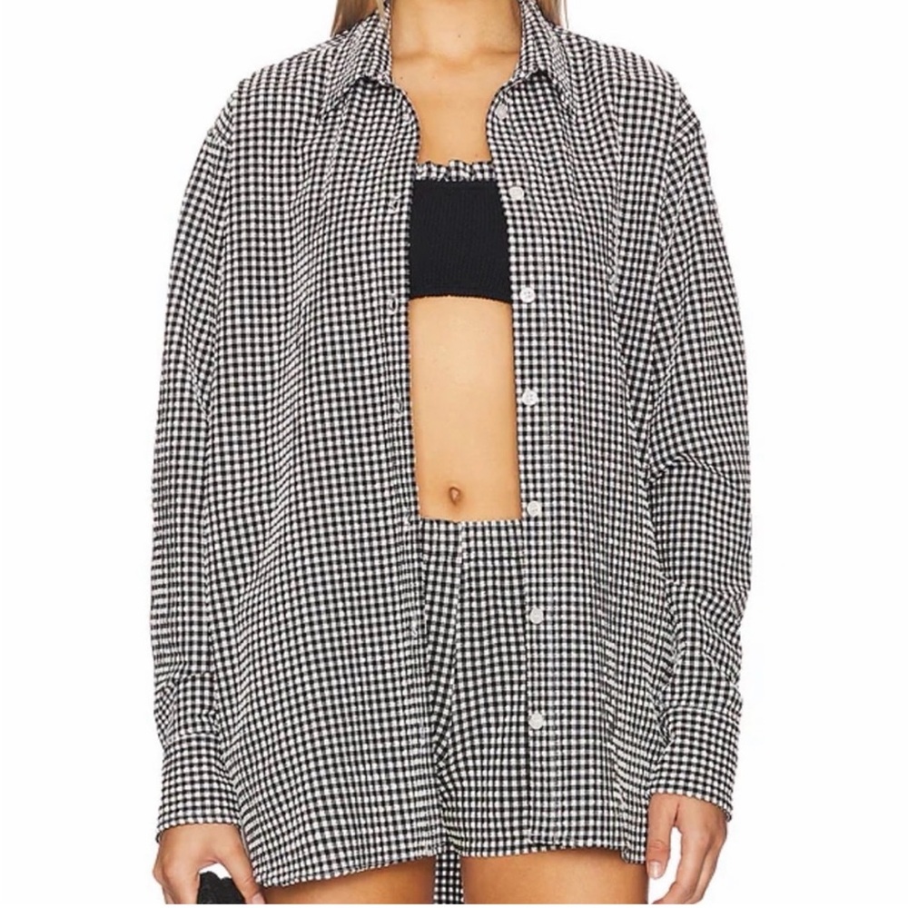 HUNZA G Gingham Seersucker Shirt Crinkle Size S/M